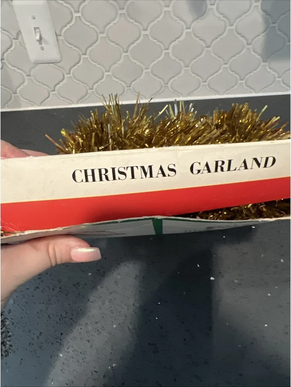 Vintage Christmas Gold Tinsel Garland Made In Italy 18 Yards With Box